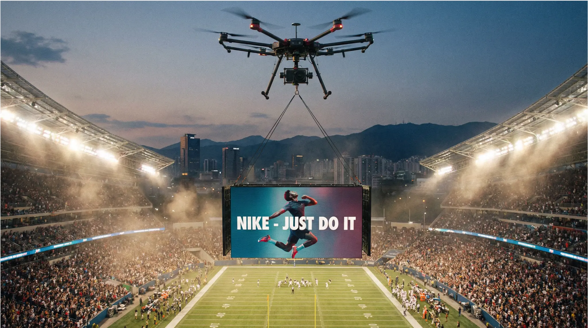 スタジアムでのドローン広告イメージ図
