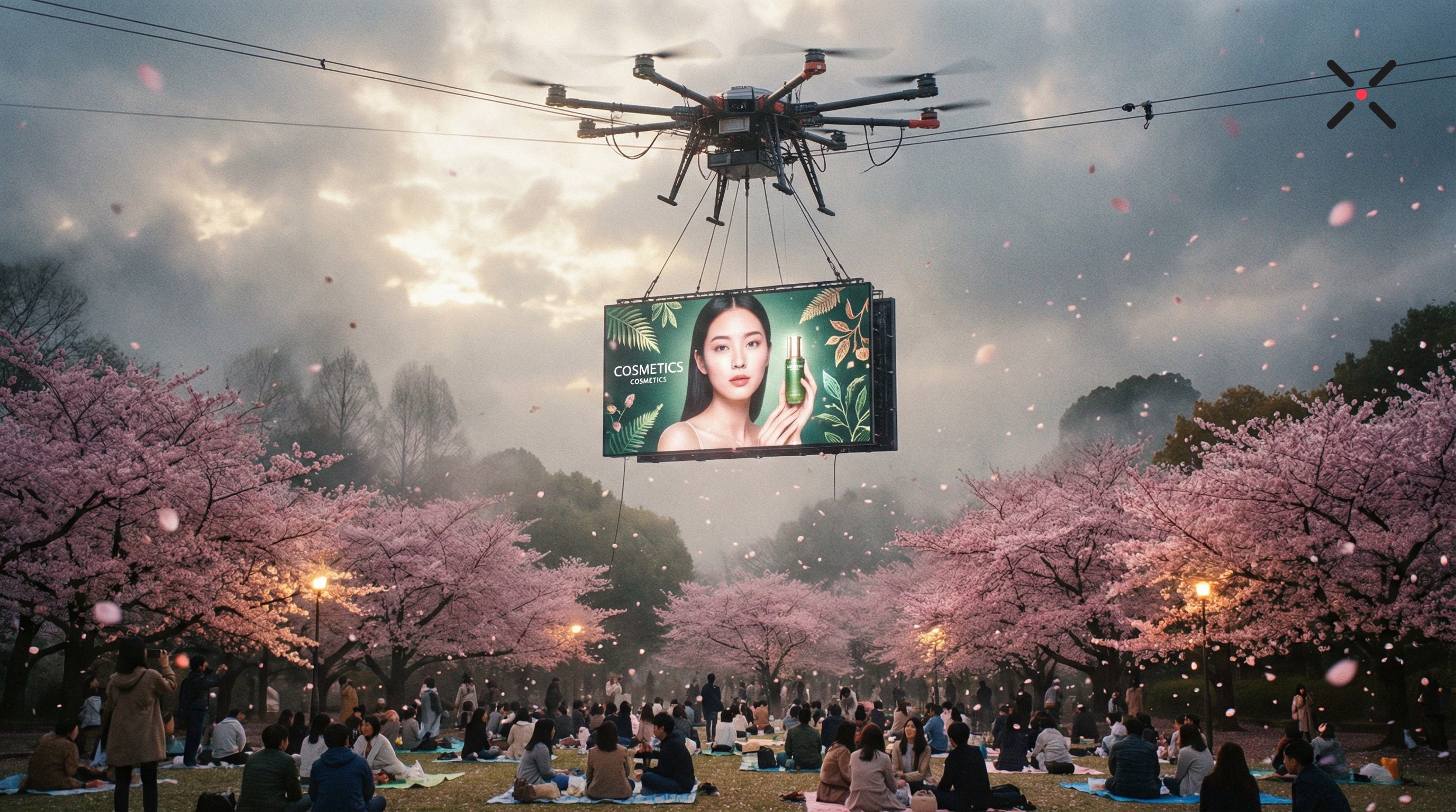 桜×ドローン広告