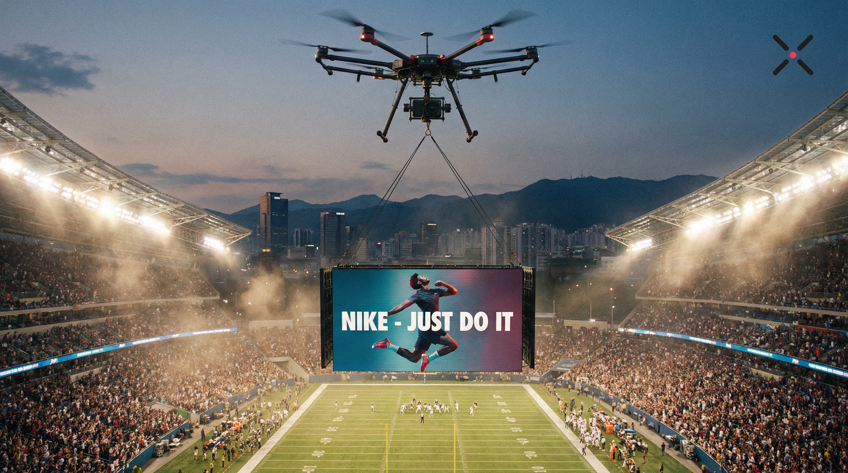 スポーツスタジアム×ドローン広告
